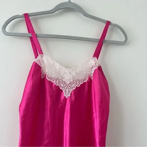 Vintage Victoria’s Secret Gold Label Pink Slip Dress. Drop hem with lace. Great - Picture 2 of 6